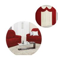 Kit Capa De Sofá Elasticada 2 E 3 Lugares + Cortina 2,00 Metros Vermelho