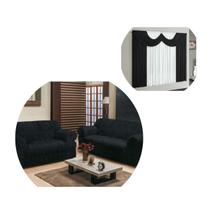 Kit Capa De Sofá Elasticada 2 E 3 Lugares + Cortina Paris 2,00 Metros Preto