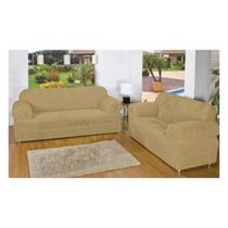 Kit Capa De Sofá Elasticada 2 E 3 Lugares Em Malha Gel 21 Elásticos Bege