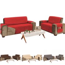 Kit capa de sofa king reclinavel de 2 e 3 lugares familia + dupla face + porta objetos assentos de 1,20m e 1,80m