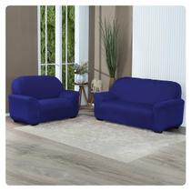 Kit Capa De Sofá Lisa 3 E 2 Lugares Cor Azul Royal