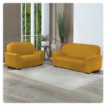 Kit Capa De Sofá Lisa 3 E 2 Lugares Cor Mostarda