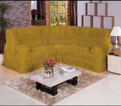 Kit Capa de Sofa Para Canto Elasticada Malha Gel Mostarda