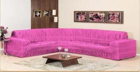 Kit Capa de Sofa Para Canto Elasticada Malha Gel Rosa