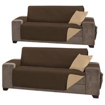 Kit Capa De Sofá Protetor 2 e 3 Lugares Impermeável Moderna Dupla face Com Porta Objetos