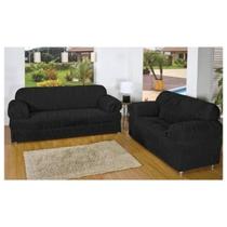 Kit Capa De Sofá Protetor 2 E 3 Lugares Malha Gel Preto