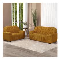 Kit Capa De Sofá Protetor 3 E 2 Lugares Elasticada Mostarda - Shop Casa Nobre