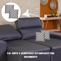 Kit Capa De Sofá Retrátil Reclinável Lira 3 Lugares + Brinde 2 Almofadas Cheias Estampadas Confort Kit Capa De Sofá Retrátil Reclinável Lira 3 Lugares + Brinde 2 Almofadas Cheias Estampadas Confort