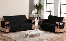 kit capa de sofá tecido microfibra 2 e 3 lugares com laço preto