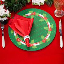 Kit Capa de Sousplat Estampado Natalina com Guardanapos Mesa Posta Jogo Americano 08 Lugares Decoração Natal