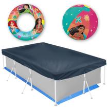 Kit Capa e Forro Piscina 3000 Lt + Bola e Boia Inflavel Princesas ( Piscina Nao Inclusa) Mor