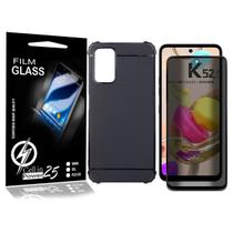 Kit Capa Emborrachada Preta + Película Vidro Privacidade 3d P/ LG K52 LMK420BMW - Cell In Power25