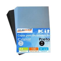 Kit Capa encadernação A4 - Preta Couro + Cristal Line 100un