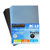 Kit Capa encadernação A4 - Preta Couro + Cristal Line 500un - Marpax