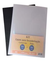 Kit Capa Encadernação A4 Preta + Cristal Line 100 Unidades