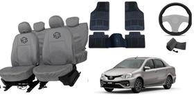 Kit capa Etios couro cinza + tapete de borracha