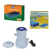 Kit Capa + Forro + Filtro Bomba 2.200 L/h Para Piscina Premium 5000 Litros - Mor