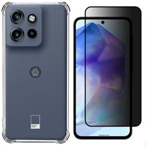Kit Capa G15 Case Capinha Moto G15 Anti Impacto Reforçada Silicone Transparente Flexível e Película 3D G15 Privacidade Vidro Anti Spy