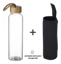 Kit Capa + Garrafa Vidro Borossilicato Água Chá Café Suco 500 ml