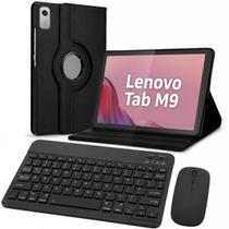 Kit Capa Giratória 360 + Teclado e Mouse Slim Bluetooth Preto para Tablet Lenovo Tab M9