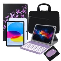 Kit Capa Giratória com Suporte Estampada Para iPad 10ª Geração + Película + Teclado e Mouse + Mousepad + Luva de Proteção