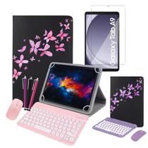 Kit Capa Giratória com Suporte Para Tablet Samsung Galaxy Tab A9 8.7 X110 X115 + Teclado + Mouse + Película + Caneta