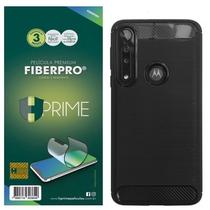 Kit Capa Iwill Carbon Fiber M4DE + Película HPrime FiberPro para Motorola One Macro