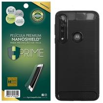 Kit Capa Iwill Carbon Fiber M4DE + Película HPrime NanoShield para Motorola G8 Plus