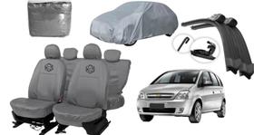 Kit capa Meriva couro cinza + capa forte + brinde