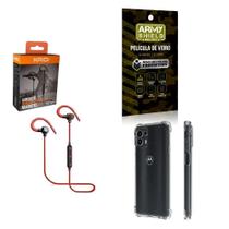 Kit Capa Moto Edge 20 Pro Fone Bluetooth E Película Vidro 3D - Armyshield