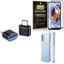 Kit Capa Moto G41 + Adaptador Otg Tipo C/Usb + Película 3D