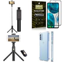 Kit Capa Moto G52 +Mini Tripé Selfie Bluetooth +Película 3D