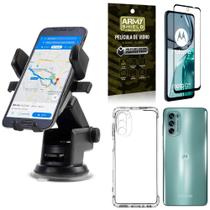 Kit Capa Moto G62 + Suporte Veicular Ventosa Automático + Película Vidro 3D - Armyshield