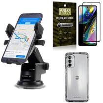 Kit Capa Moto G82 + Suporte Veicular Ventosa Automático + Película Vidro 3D