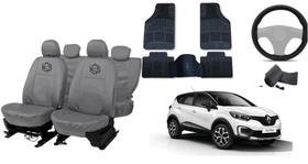 Kit Capa p/ Captur Couro Cinza + Tapete Luxo