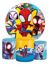 Kit Capa Painel de Festa Redondo E Capas Trio Cilindros Herói Teia Infantil DeCarllos Kit Capa Painel de Festa Redondo E Capas Trio Cilindros Herói Teia Infantil DeCarllos