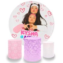Kit Capa Painel Redondo Trio de Cilindros Para Decoração de Aniversário Tema Dupla Divertida Colorida Para Festa Comemoração