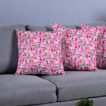 Kit Capa Para Almofada Estampada Natalina 45cm x 45cm Com Zíper 04 Peças - Rosa
