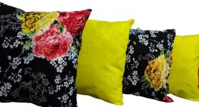 Kit Capa Para Almofada Floral Gorgurinho Amarelo 4 Peças