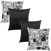 Kit Capa Para Almofada Jornal Gorgurinho Preto 4 Peças