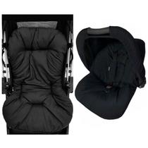 Kit Capa para Carrinho / Colchonete + Capa para Bebê Conforto + Capota + Protetor de Cinto Preto Liso