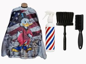 Kit Capa Para Corte Barbeiro Personalizada De Cetim Com Zíper Espanador Borrifador Escovinha