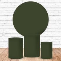 Kit Capa para Painel Redondo 1,50m + Capa para Cilindros Verde Militar Aniversários Casamentos Festas Tecido Veste Fácil