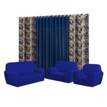 Kit Capa para sofá 3, 2 E 1 lugares Coladinha + cortina modelo Florata 2.00x1,70mts Kit Capa para sofá 3, 2 E 1 lugares Coladinha + cortina modelo Florata 2.00x1,70mts