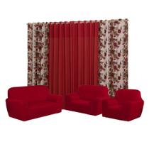 Kit Capa para sofá 3, 2 E 1 lugares Coladinha + cortina modelo Florata 4.00x2.50mts Kit Capa para sofá 3, 2 E 1 lugares Coladinha + cortina modelo Florata 4.00x2.50mts
