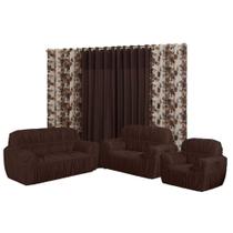 Kit Capa para sofá 3, 2 E 1 lugares Elasticada + cortina modelo Florata 4,00x2,50