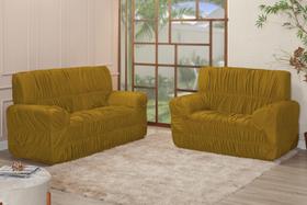 Kit Capa para Sofá 3 E 2 Lugares 21 Elásticos Malha Gel Decoração Sala Ambiente