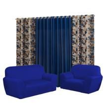 Kit Capa para sofá 3 e 2 lugares Coladinha + cortina modelo Florata 3.00x2.50mts