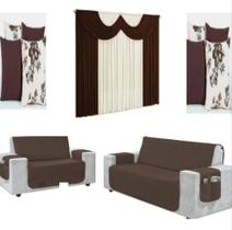 Kit Capa Para Sofa 3e2 Lugares+4capas Almofada+1cortina Paris 2mtr