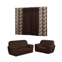 Kit capa para sofá 3x2 lugares lisa coladinha + Cortina 2.00x1.70 Florata Kit capa para sofá 3x2 lugares lisa coladinha + Cortina 2.00x1.70 Florata